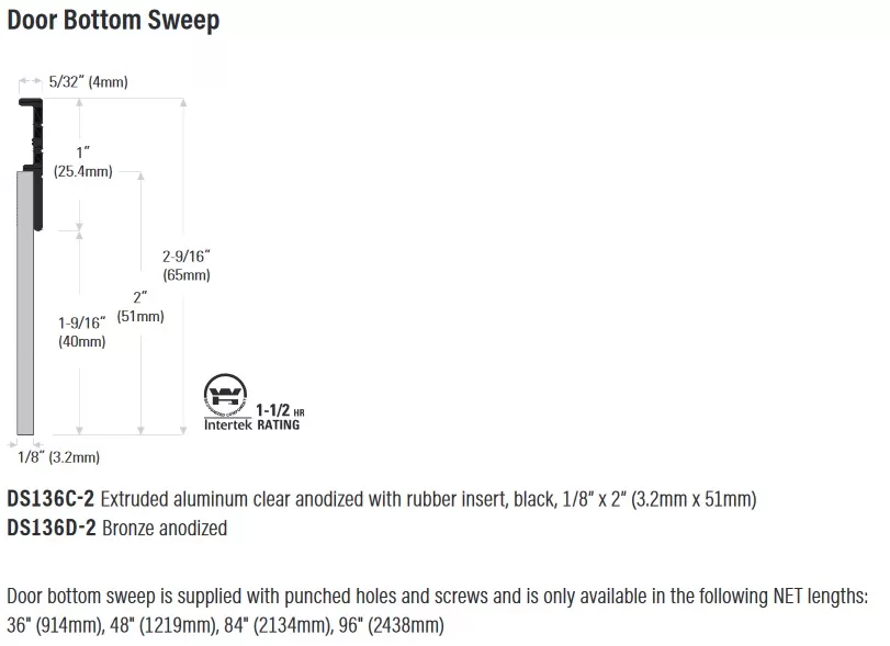 DRAFTSEAL DS136C-2 & DS136D-2 DOOR SWEEPS