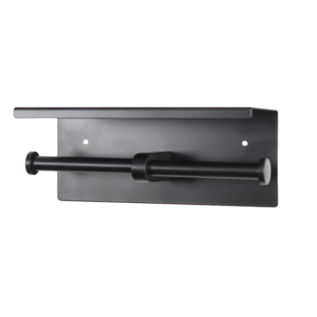 Frost Matte Black Surface Mounted Double Toilet Paper Holder with Shelf