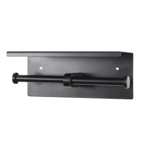 Frost Matte Black Surface Mounted Double Toilet Paper Holder with Shelf