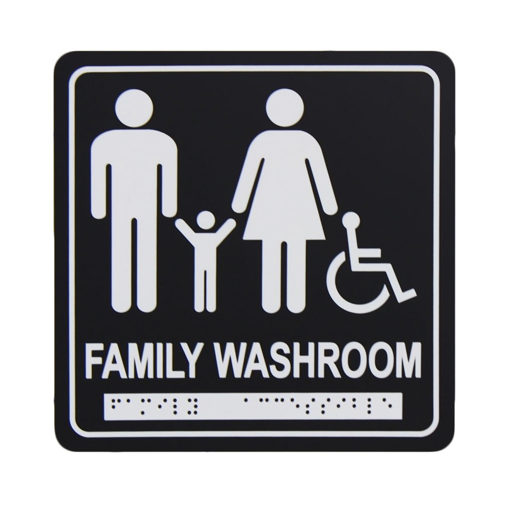 Frost Matte Black Family and Accessible Washroom Signage with Braille Emboss