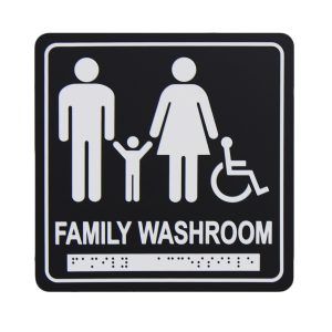 Frost Matte Black Family and Accessible Washroom Signage with Braille Emboss