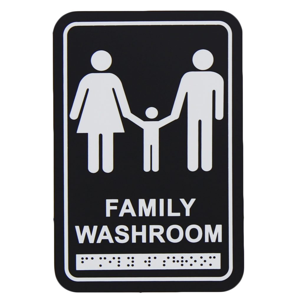 Frost Matte Black Family Washroom Signage with Braille Emboss