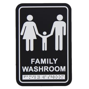Frost Matte Black Family Washroom Signage with Braille Emboss