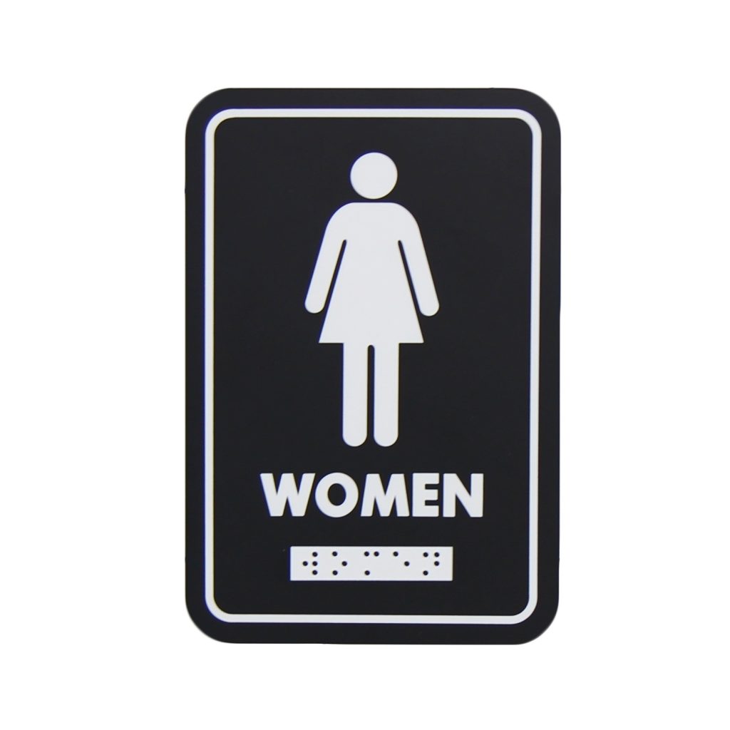 Frost Matte Black Female Washroom Signage with Braille Emboss