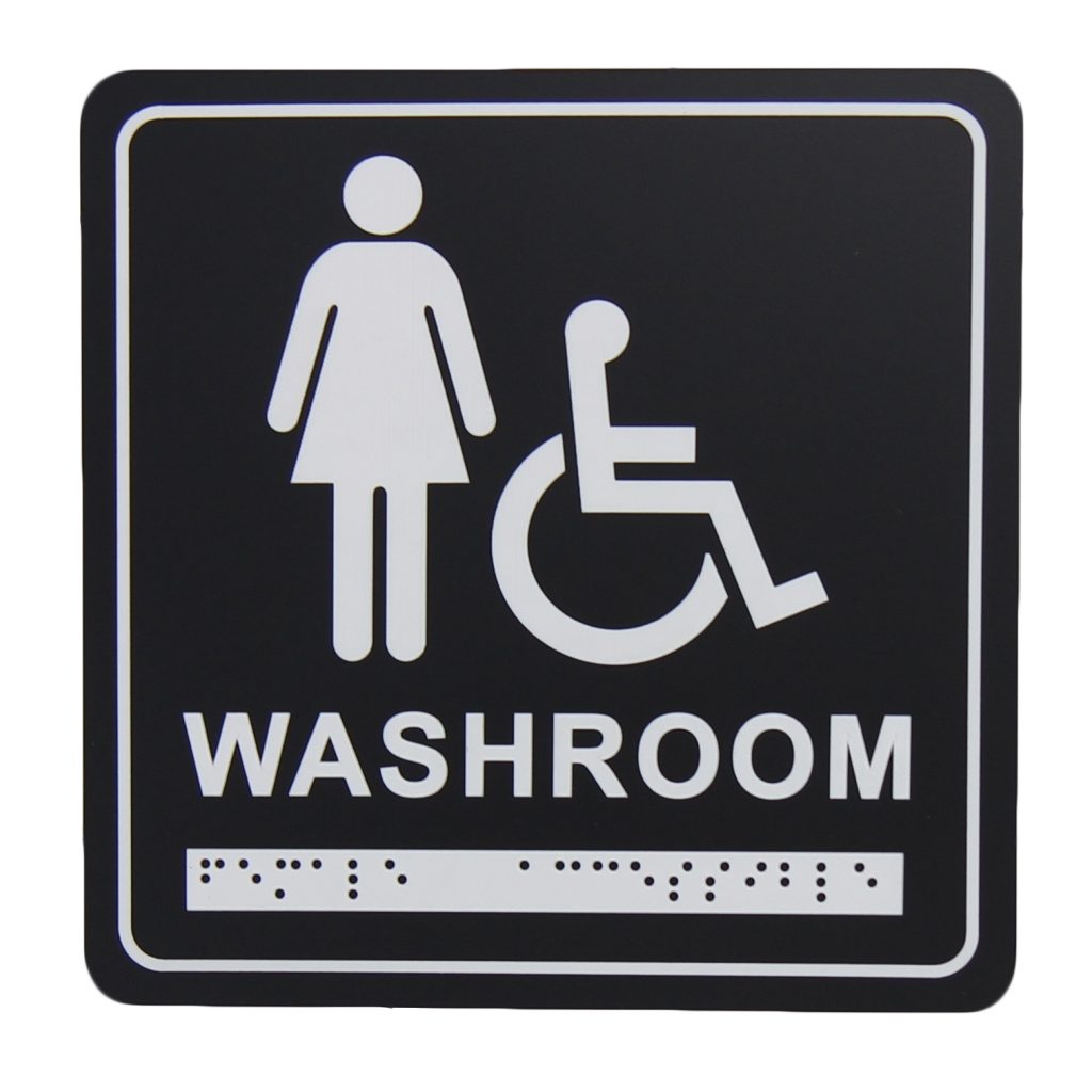 Frost Matte Black Female-Wheelchair Washroom Signage with Braille Emboss