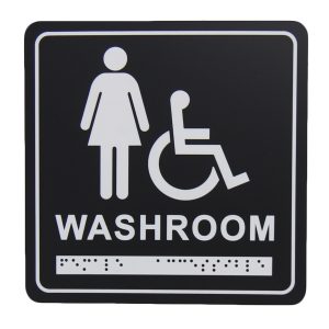 Frost Matte Black Female-Wheelchair Washroom Signage with Braille Emboss