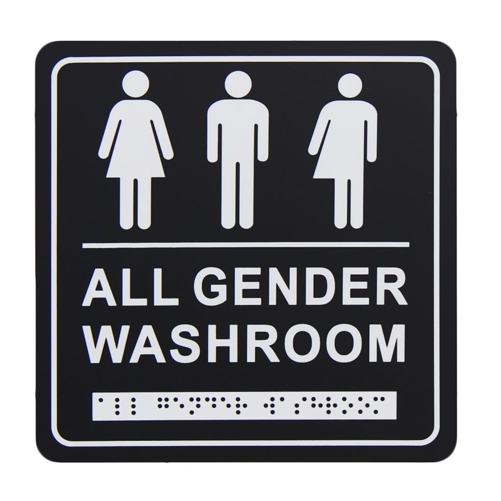 Frost Matte Black Gender Neutral Washroom Signage with Braille Emboss