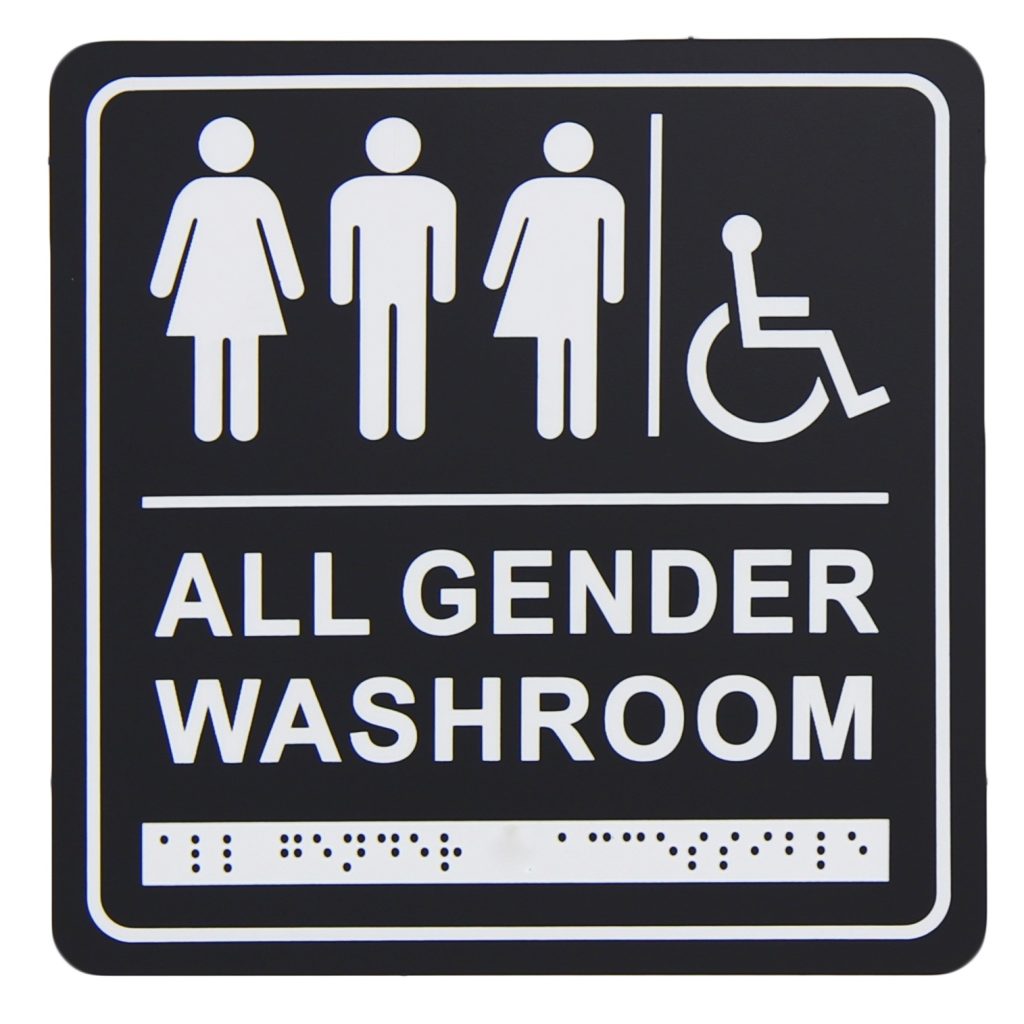 Frost Matte Black Gender Neutral-Wheelchair Washroom Signage with Braille Emboss