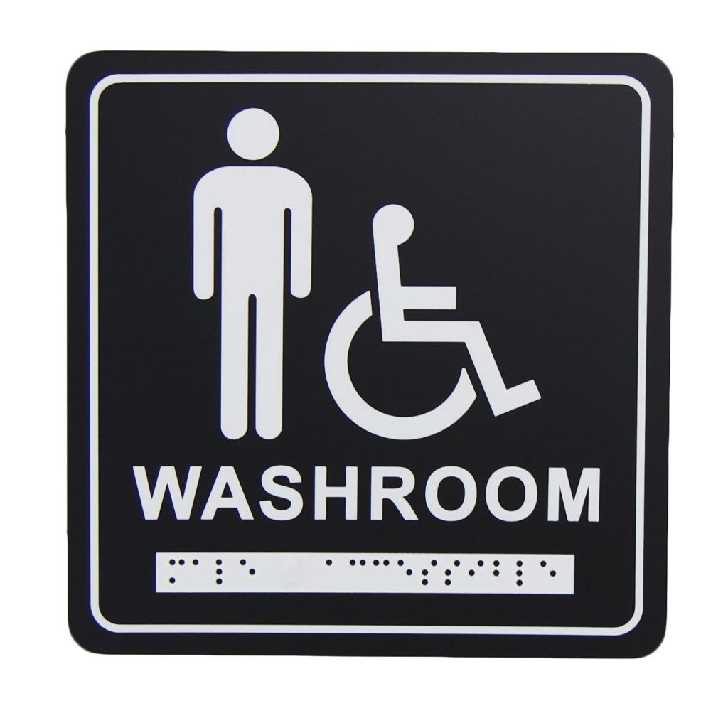 Frost Matte Black Male-Wheelchair Washroom Signage with Braille Emboss
