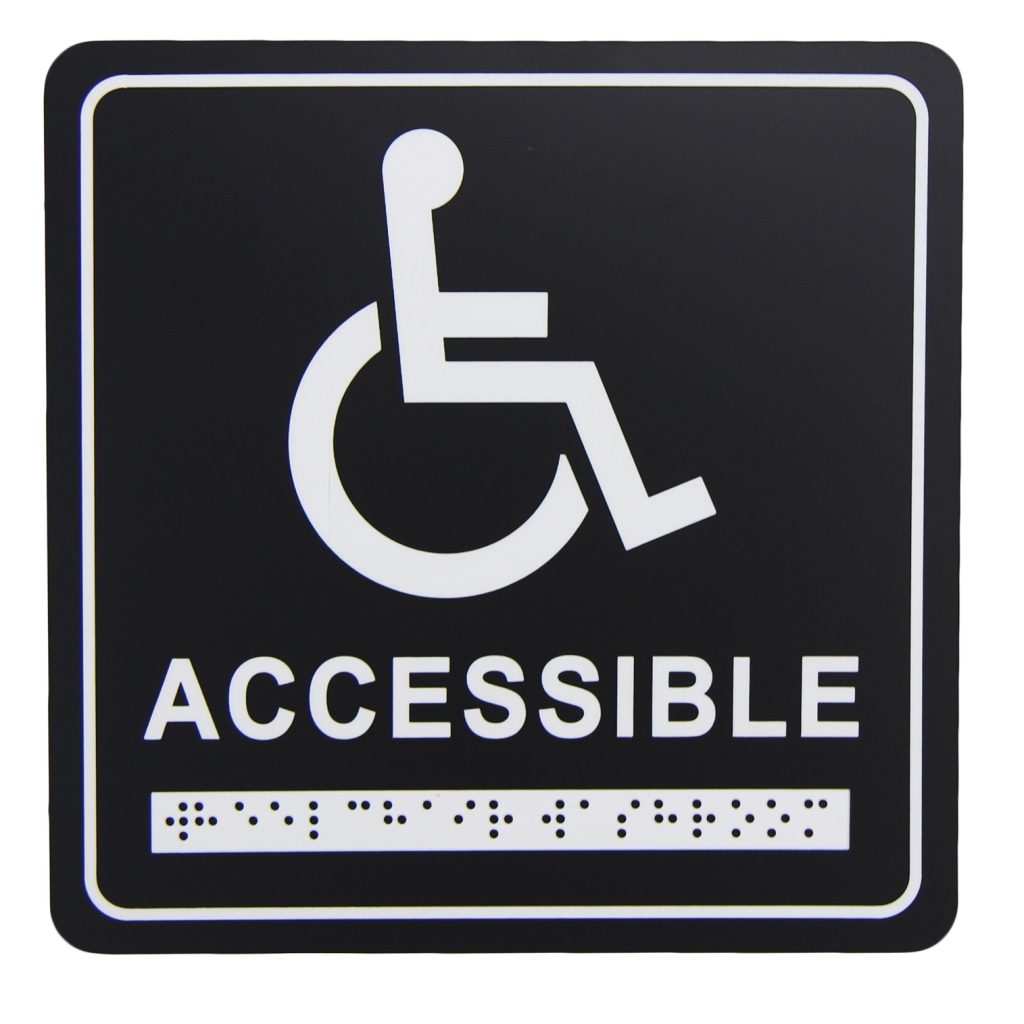 Frost Matte Black Wheelchair Washroom Signage with Braille Emboss