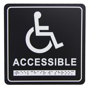 Frost Matte Black Wheelchair Washroom Signage with Braille Emboss
