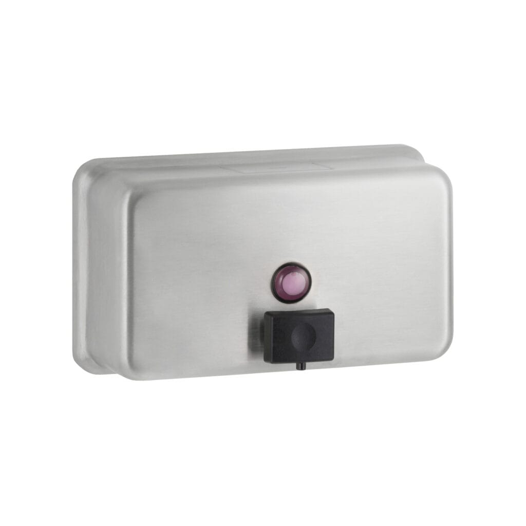 Bobrick B-2112 ClassicSeries® Satin Finish Surface-Mounted Horizontal Manual Liquid Soap Dispenser